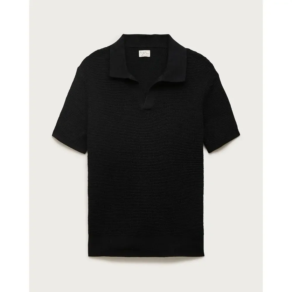 J.Crew Mens Minimalist Cotton Waffle Knit Johnny Collar Sweater Polo Black L